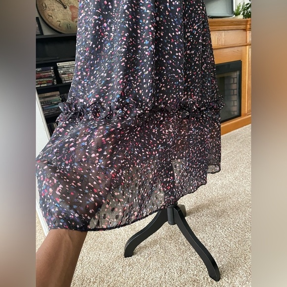 AQUA Flutter Sleeve Midi Sheer Fabric Dress Smocked Waist Confetti Print Size XS - Picture 11 of 13